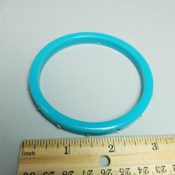Vintage Blue Plastic Bangle Bracelet With Rhinestones, Retro Stacking Estate - Picture 4 of 6